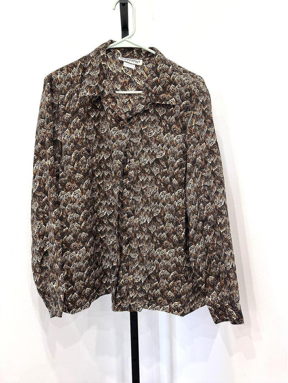Donnkenny Classics Brown Patterned Long Sleeve Blouse Size Large